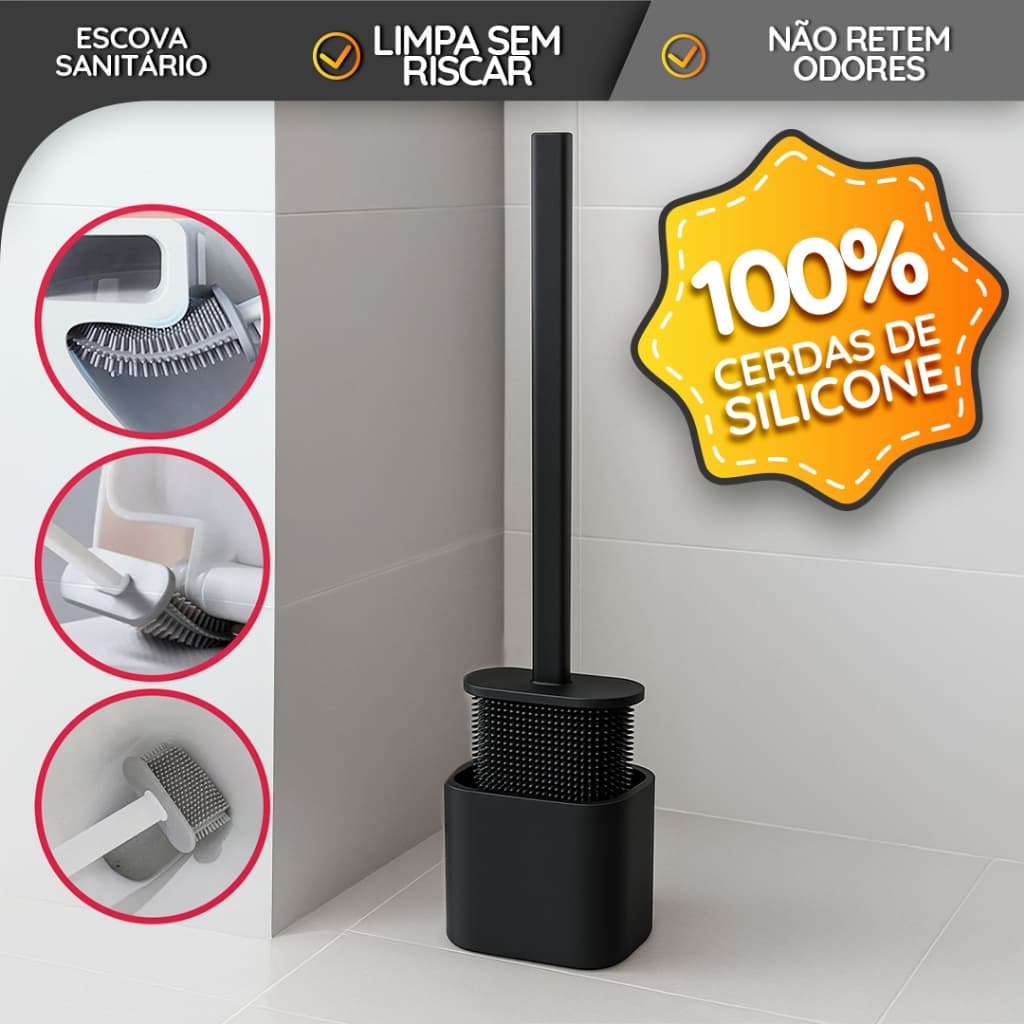 Escova Sanitária de Silicone com Suporte – Antiodor Flexível Não Risca