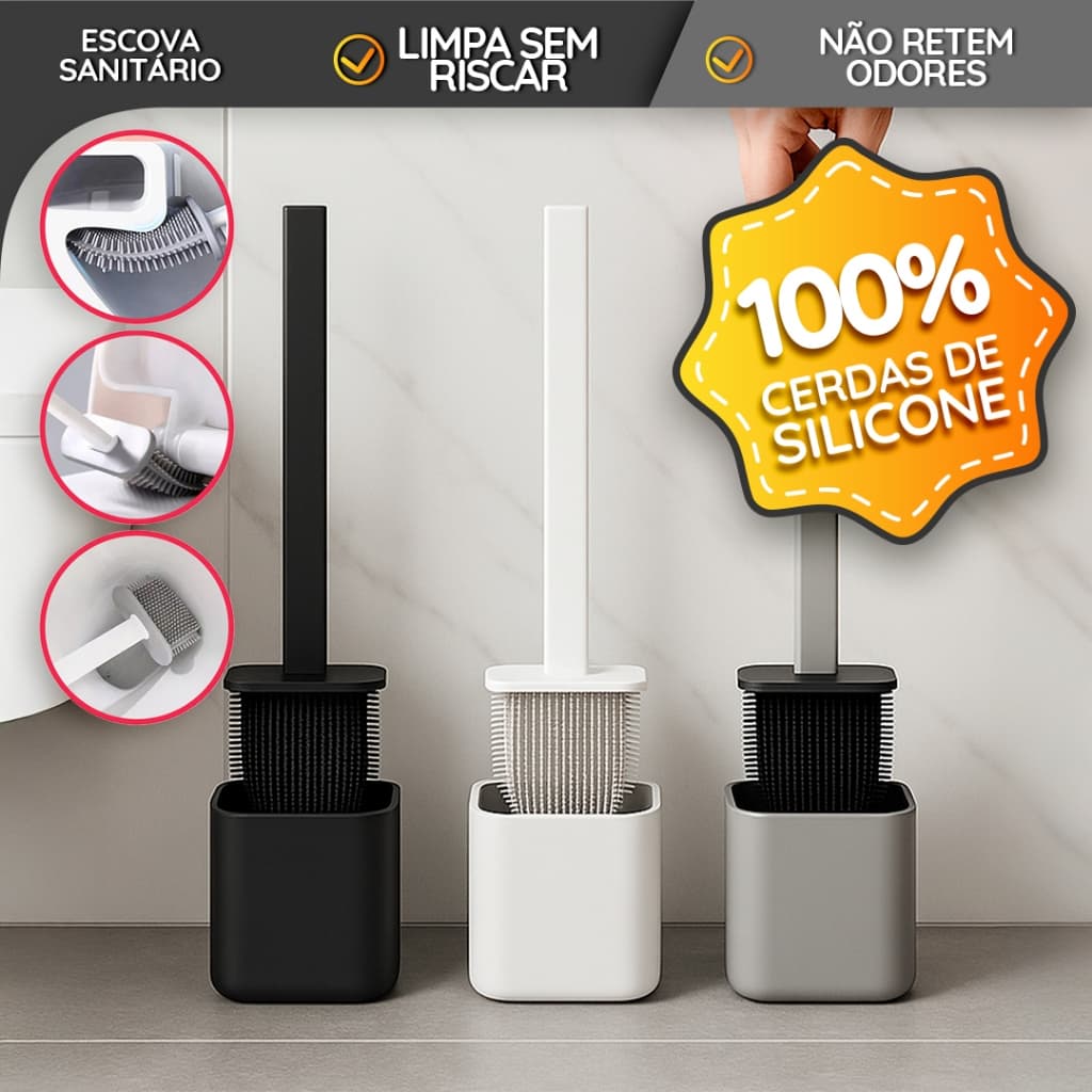 Escova Sanitária de Silicone para Vaso Sanitário Suporte Fechado Antiodor Higiênica Antibacteriana