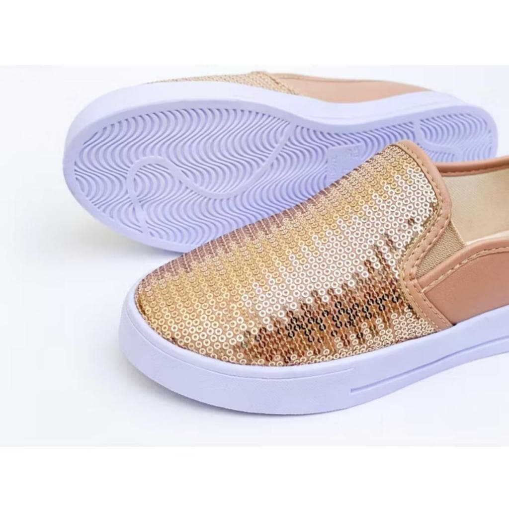 Tênis Casual Feminino Iate Slip On Stillus Calce Fácil Confortável Lantejoula