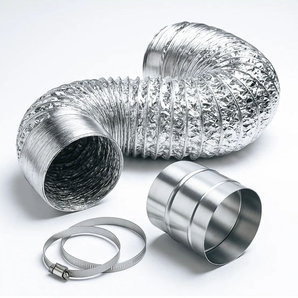Kit Duto Alumínio 100mm 5 Metros Flexível + Luva De União  2 Abraçadeiras Aço Inox Coifa Exaustores