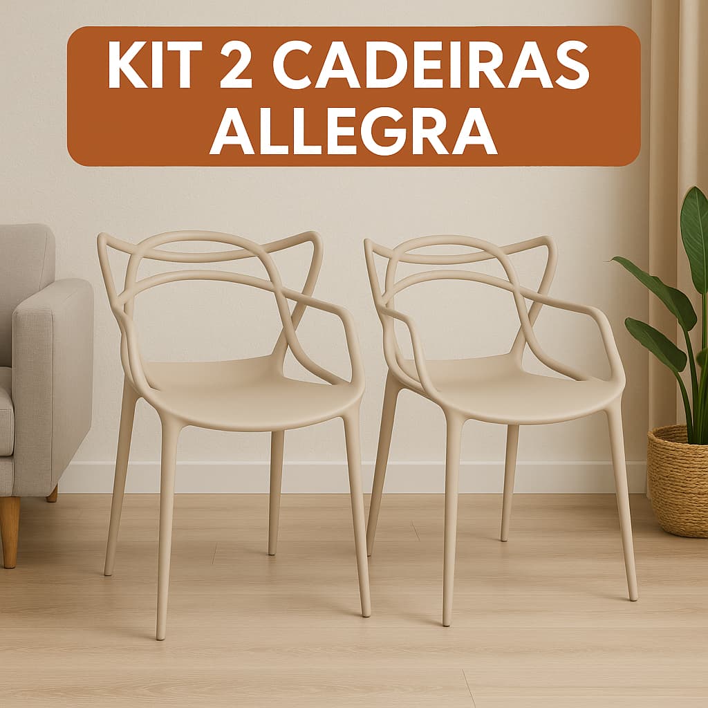 Kit 2 Cadeiras Allegra | Design Sofisticado e Empilhável | Suporta até 140kg | Envio Rápido