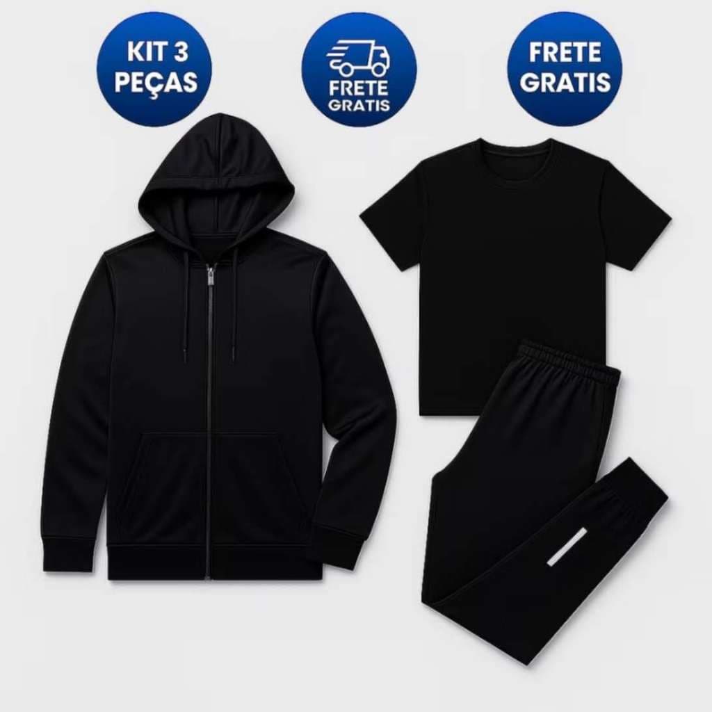 Kit 3 Peças Masculino 2025 | Jaqueta + Calça + Camiseta | Promoção Imperdível! - Oferta Imperdível