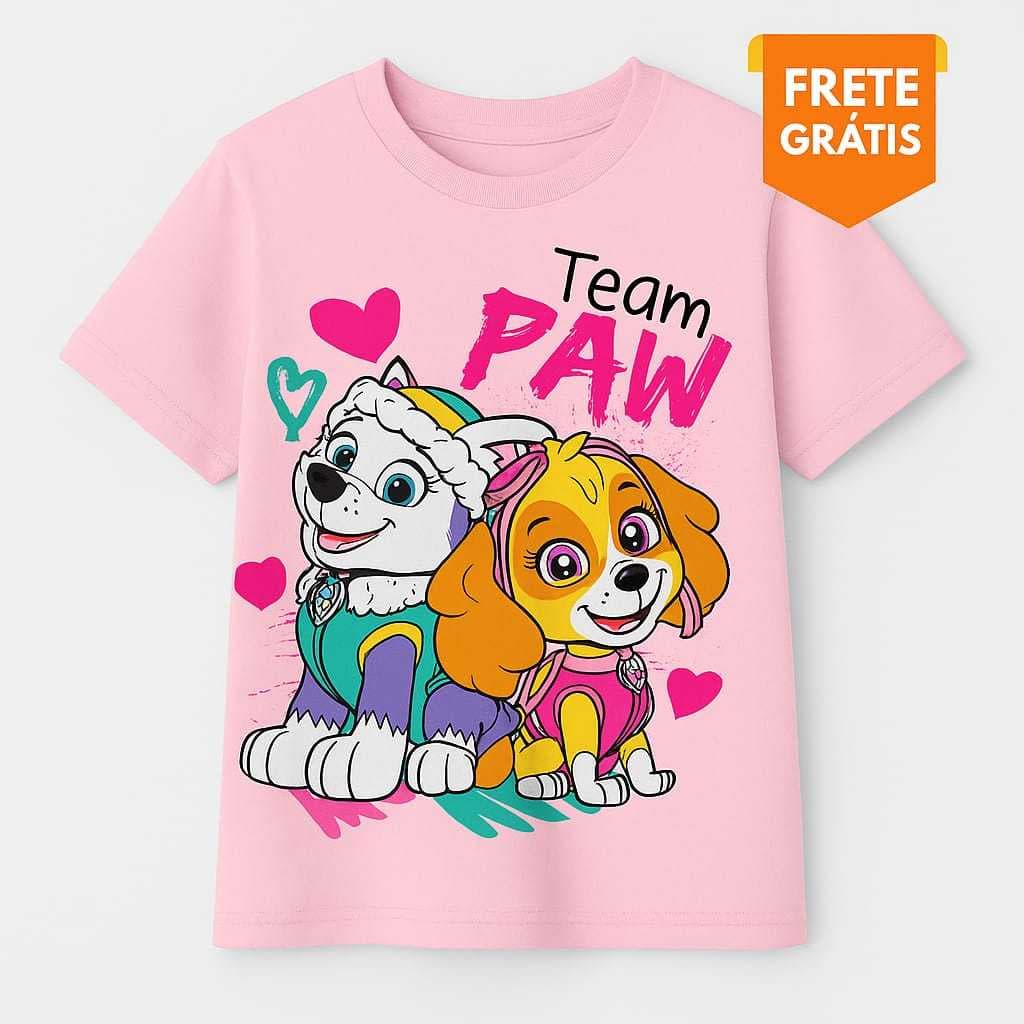 Camiseta Infantil Team Paw  Skye & Everest Estampa Fofa, 100% Algodão