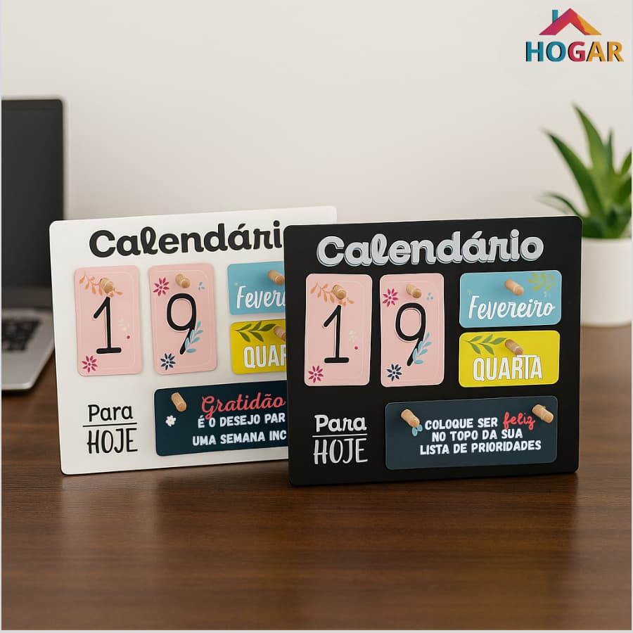 Kit 2 Calendários de Madeira Com Frases Motivacionais Calendário Escolar Decorativo