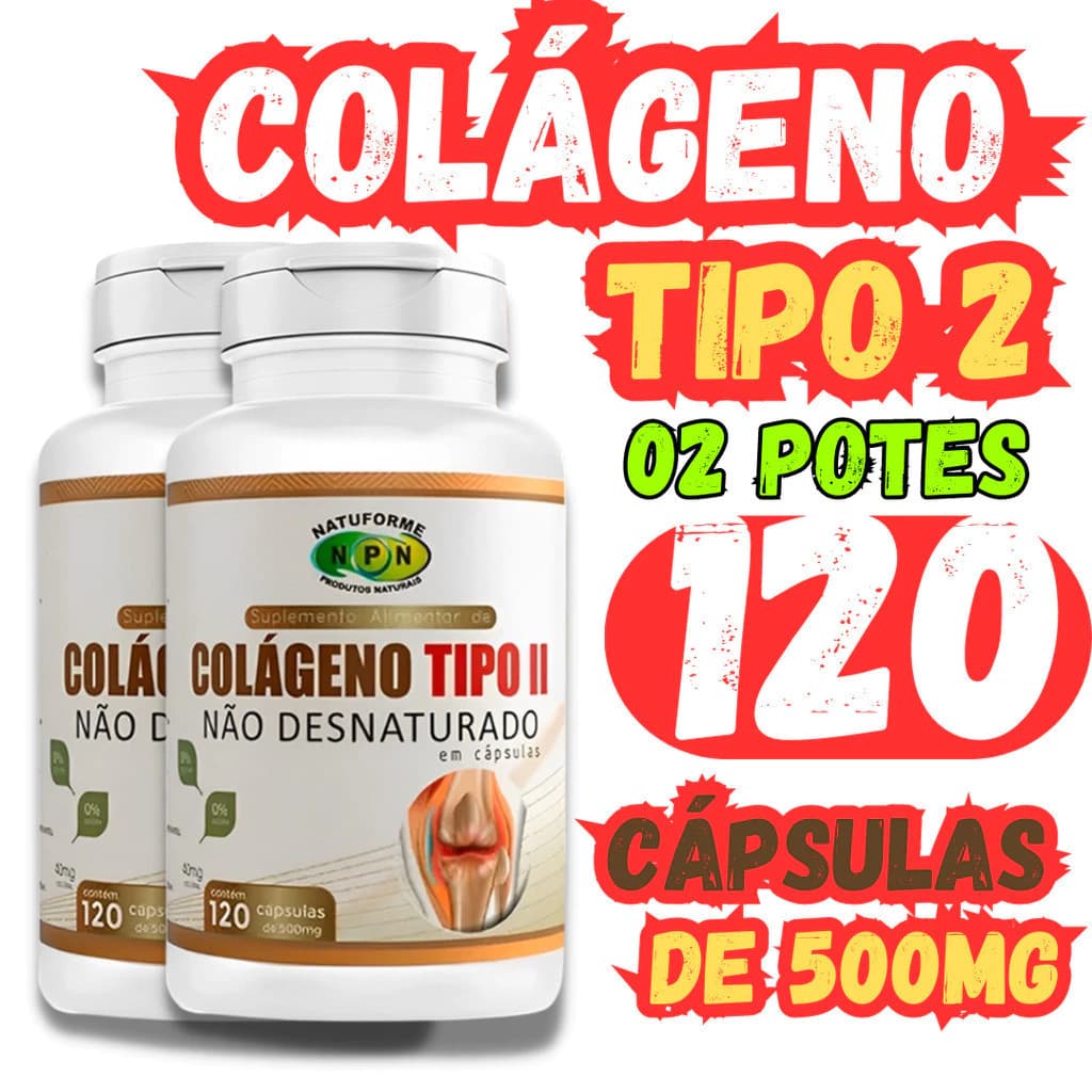 Kit 02 Colágeno Tipo 2 Não Desnaturado para Ossos Joelho Articulação e Cartilagem 240 cápsulas