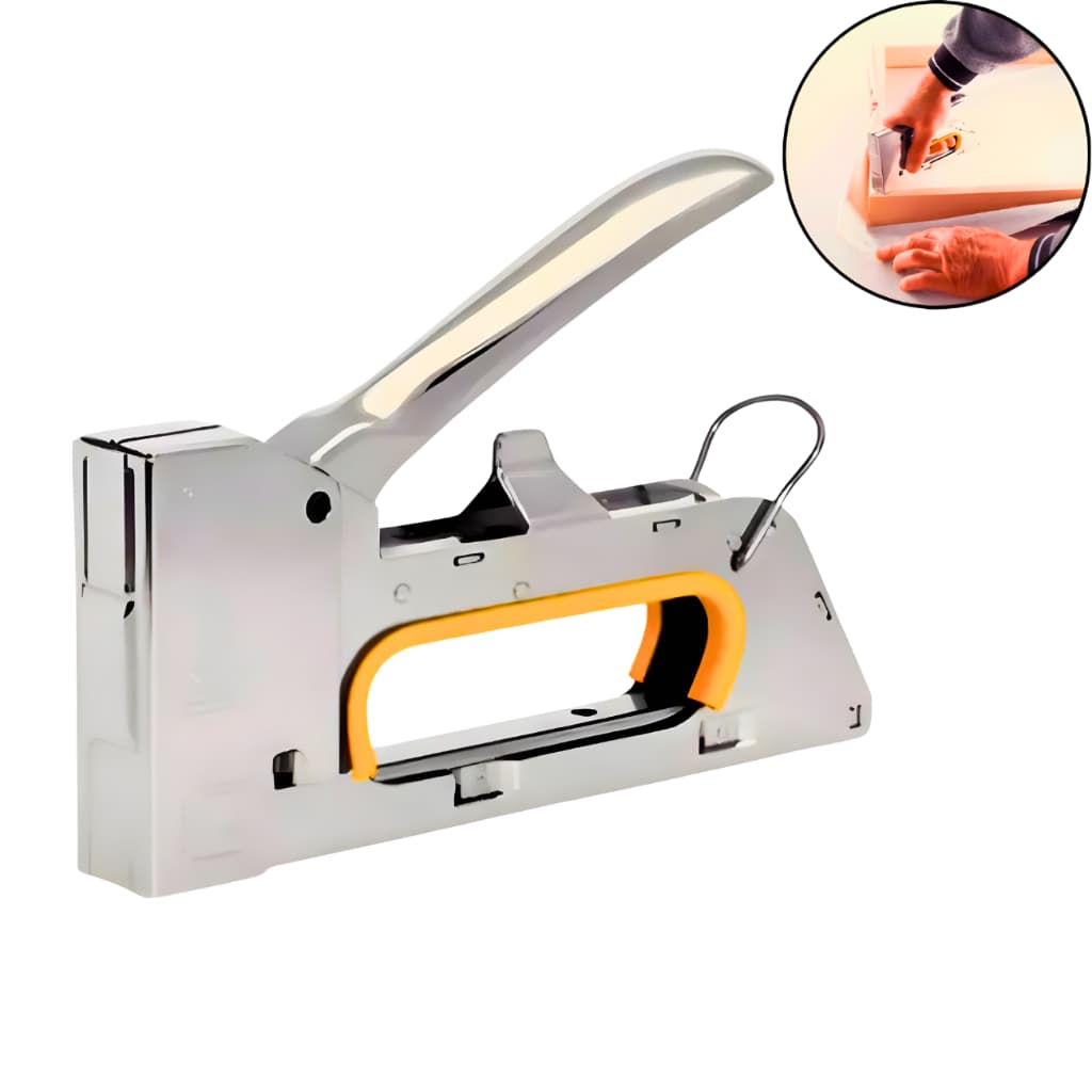 🔩 Grampeador Manual Tipo Pistola Tapeceiro Profissional em Aço Para Madeira, Couro e Artesanato