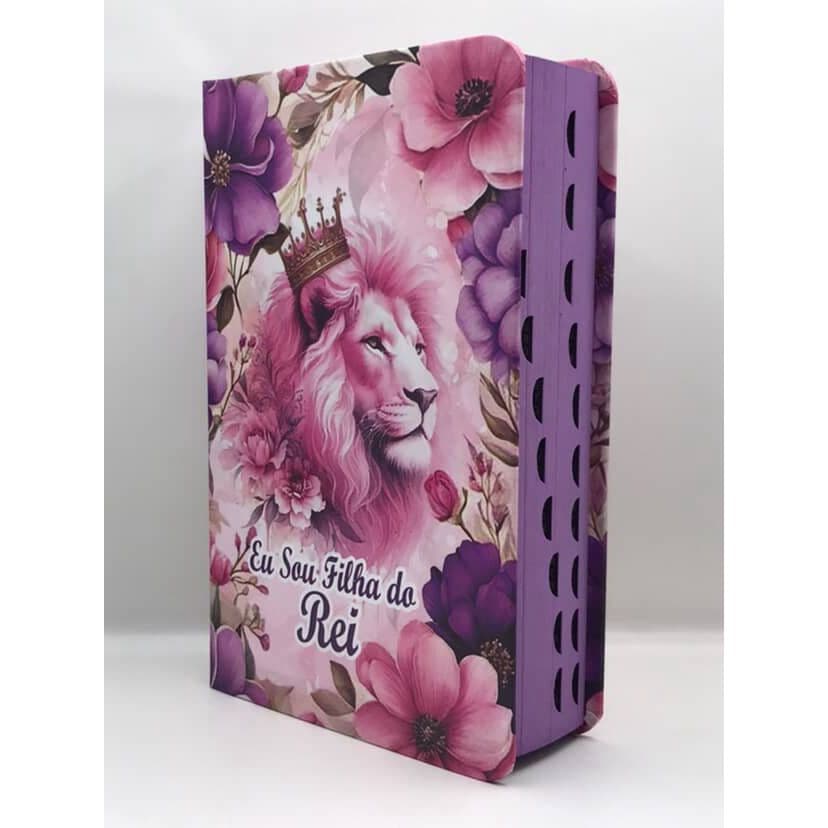 Bíblia Sagrada Tamanho Médio 12,5x19 cm Com Harpa palavras de Jesus em vermelho Leão Rei Rosas