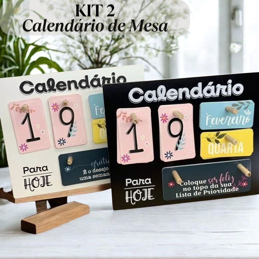 KIT 2 Calendário de Mesa Permanente Ajustável Com Plaquinhas para Montar Perpétuo