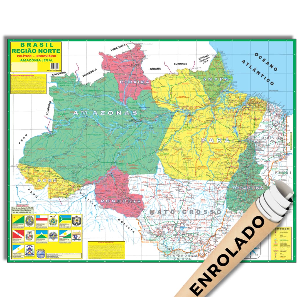 Mapa Região Norte Do Brasil Enrolado Poster Escolar Geografico