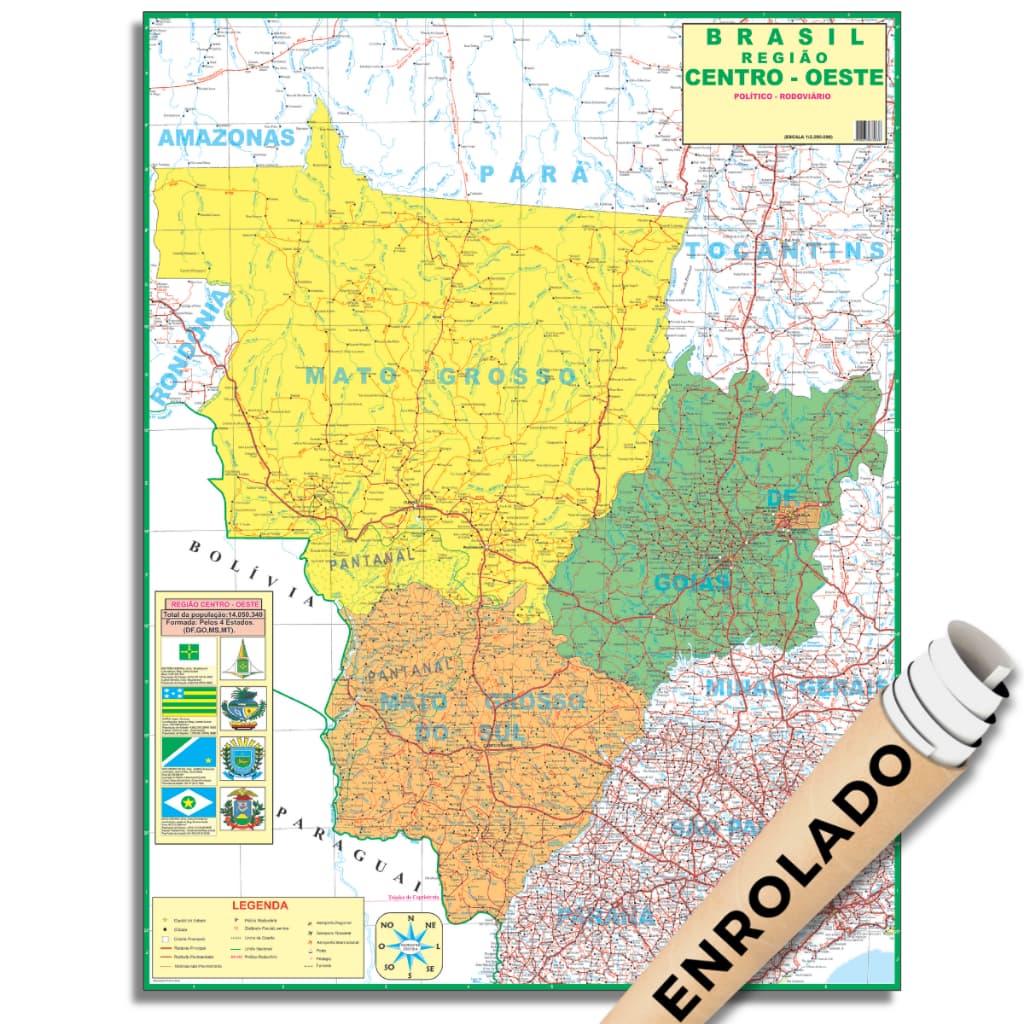 Mapa Brasil Região Centro-Oeste Regional Politico Poster Geográfico