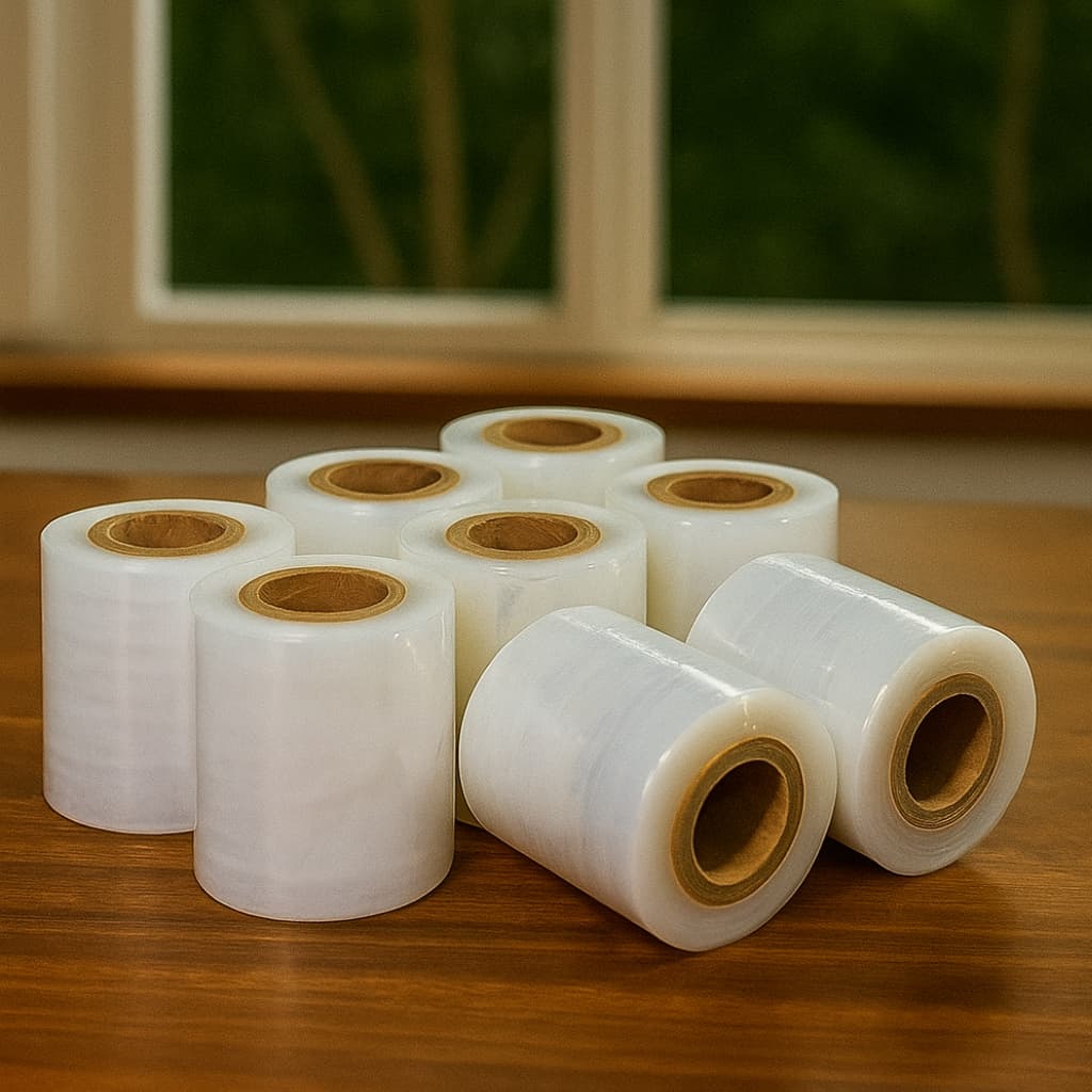 Kit 6 Bobina Filme Plástico Stretch x 200 metros estirado - 6cm (60mm) 25micras Resistente