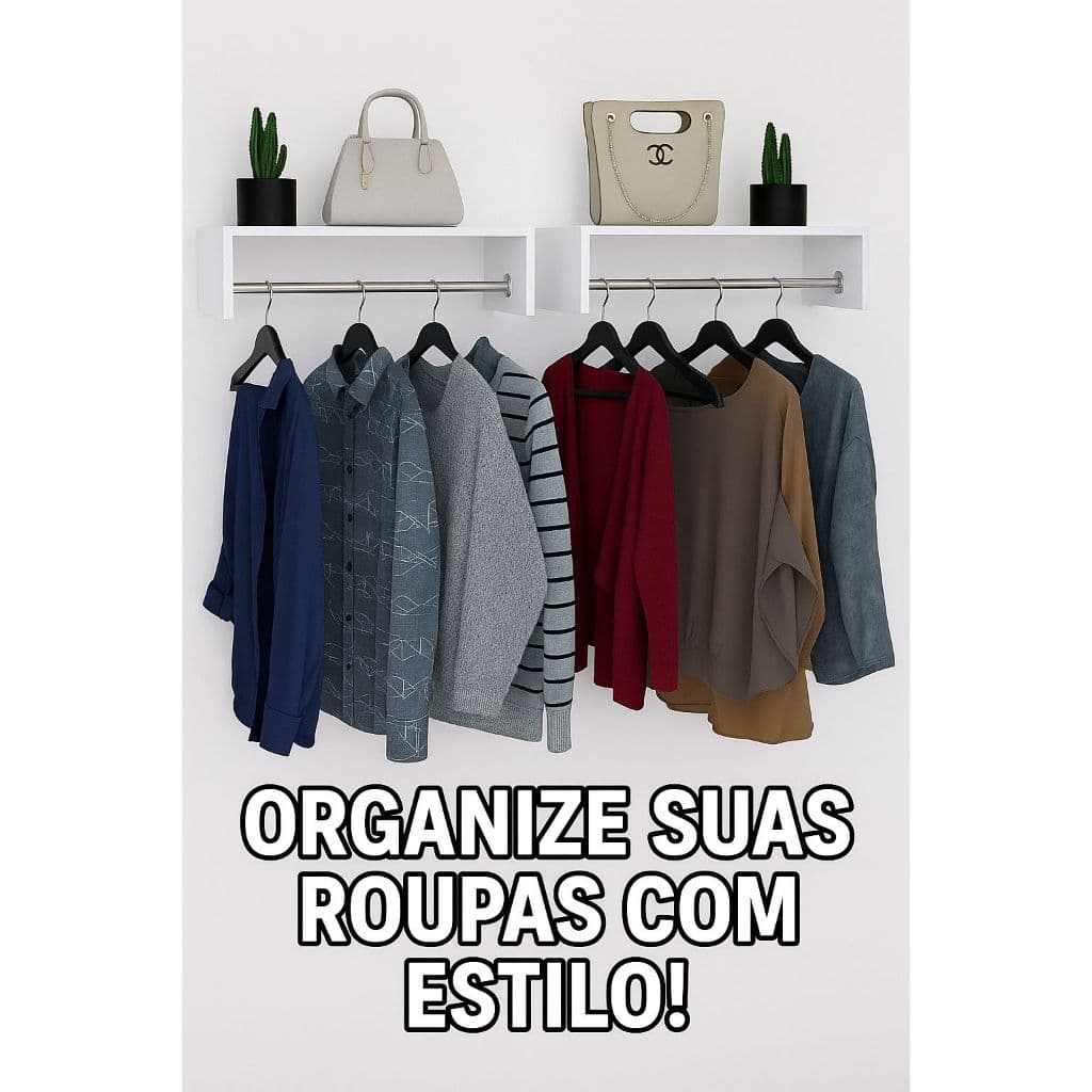 Cabideiro, Arara de Parede para Closet, Quarto, Lavanderia