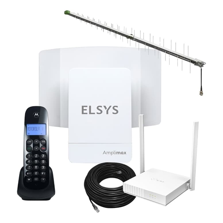 Kit Amplimax Voz 4g Elsys + Antena Telefone Roteador E Cabo