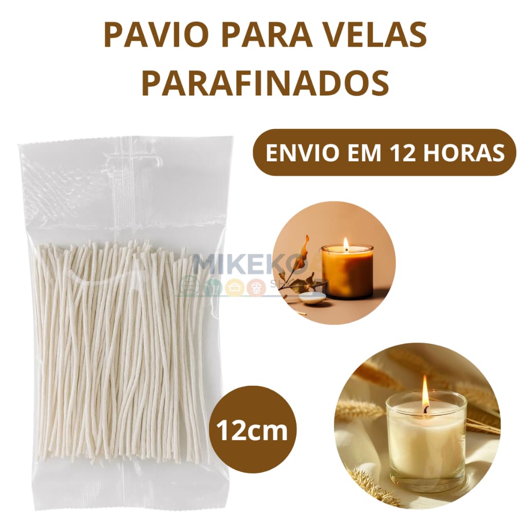 Pavios Parafinados Para  Velas Decorativas e Artesanais - 11,5cm  a 12cm