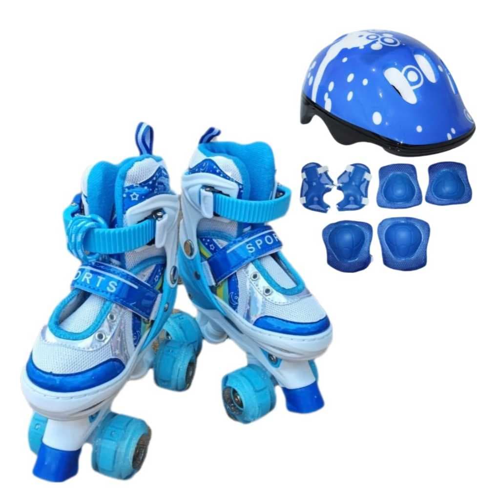 Patins Arco-íris Azul 4 Rodas Ajustável + Kit Proteção