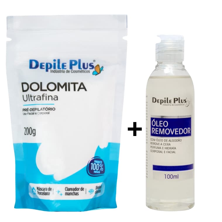Kit Talco Corporal e Facial Dolomita 200g + Óleo Removedor de Cera 100ml Depile Plus