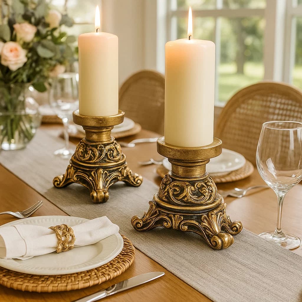 Par 2 Peças De Castiçais Italianos Kit Porta Velas Colonial Luxo Europeu Envio Imediato