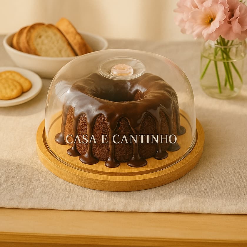 Boleira Com Tampa Acrílico e Bambu Redonda ou Retangular Multiuso Queijos Bolo Pães