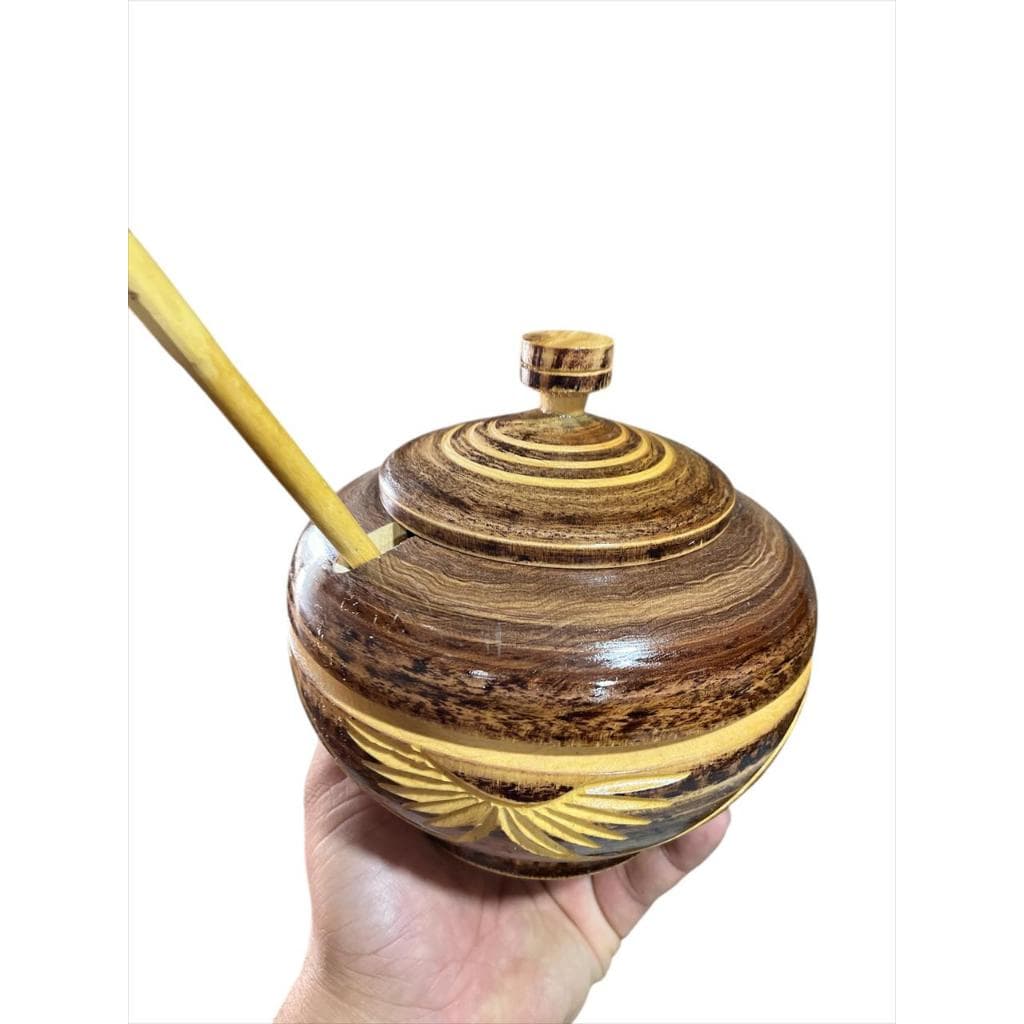 Farinheira de madeira porta farofa decorativa G com colher medidor