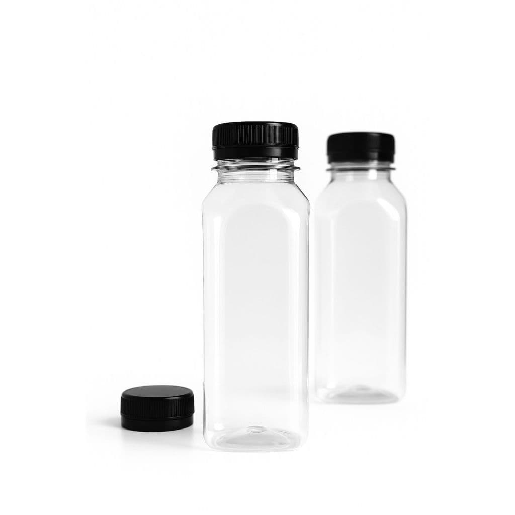 10 Garrafa Pet Plástica Tampa Com Lacre 300ml Descartável Transparente Suco Detox