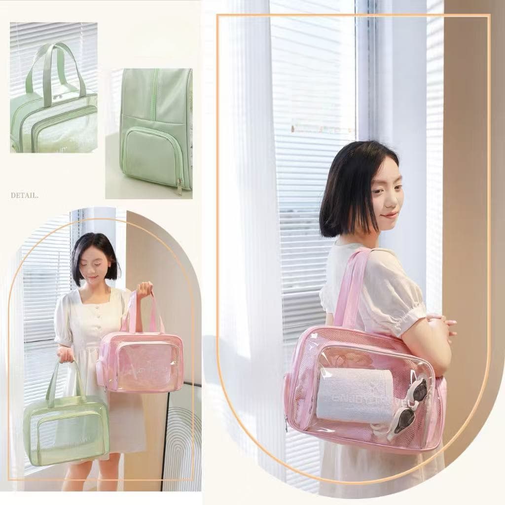 Bolsa de Natação Impermeável Transparente em PVC - Bolsa de Mão e Ombro para Viagem, Praia e Atividades ao Ar Livre