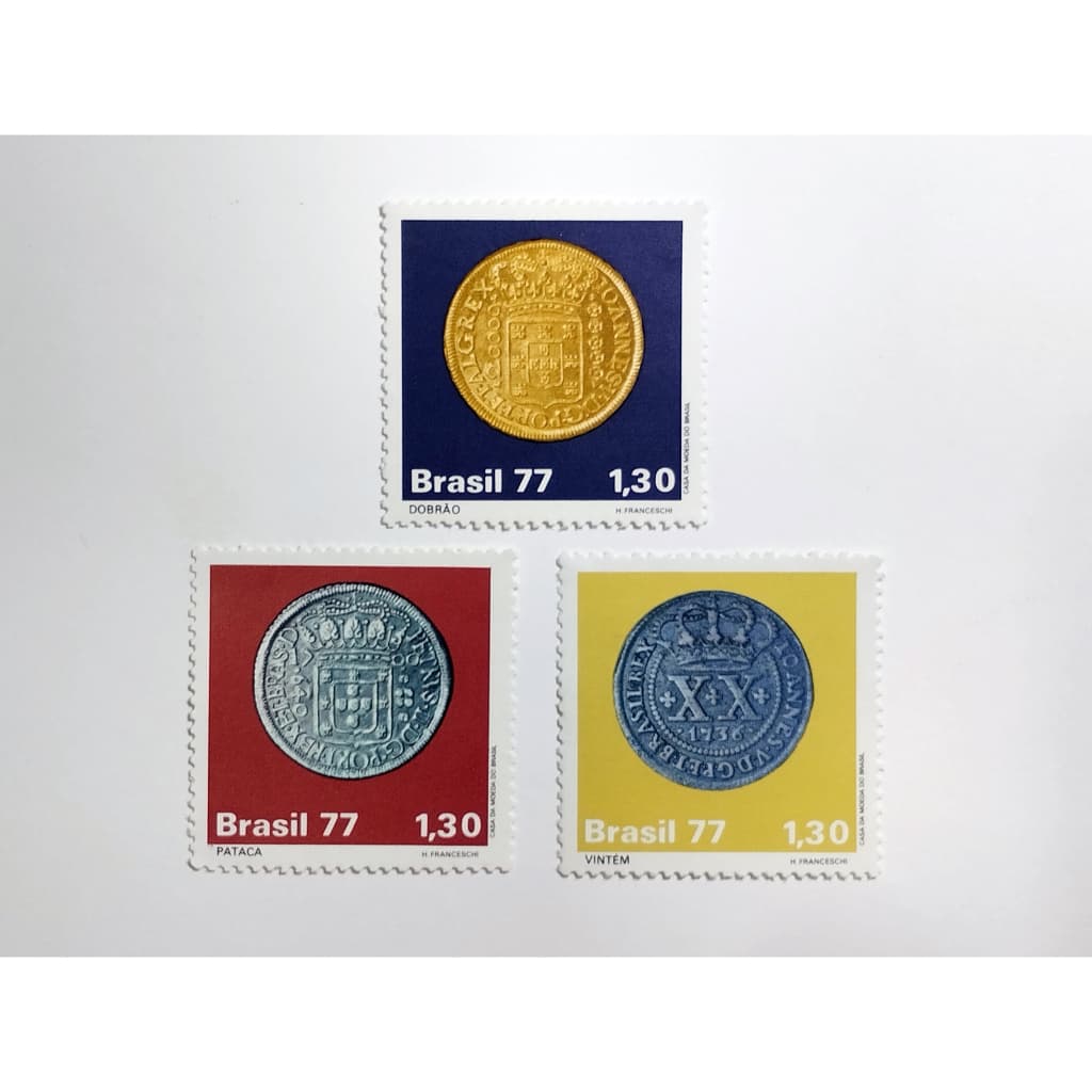 Selos Postais Novos Brasil Coleção ( Moedas do Brasil Colonial ) 1977