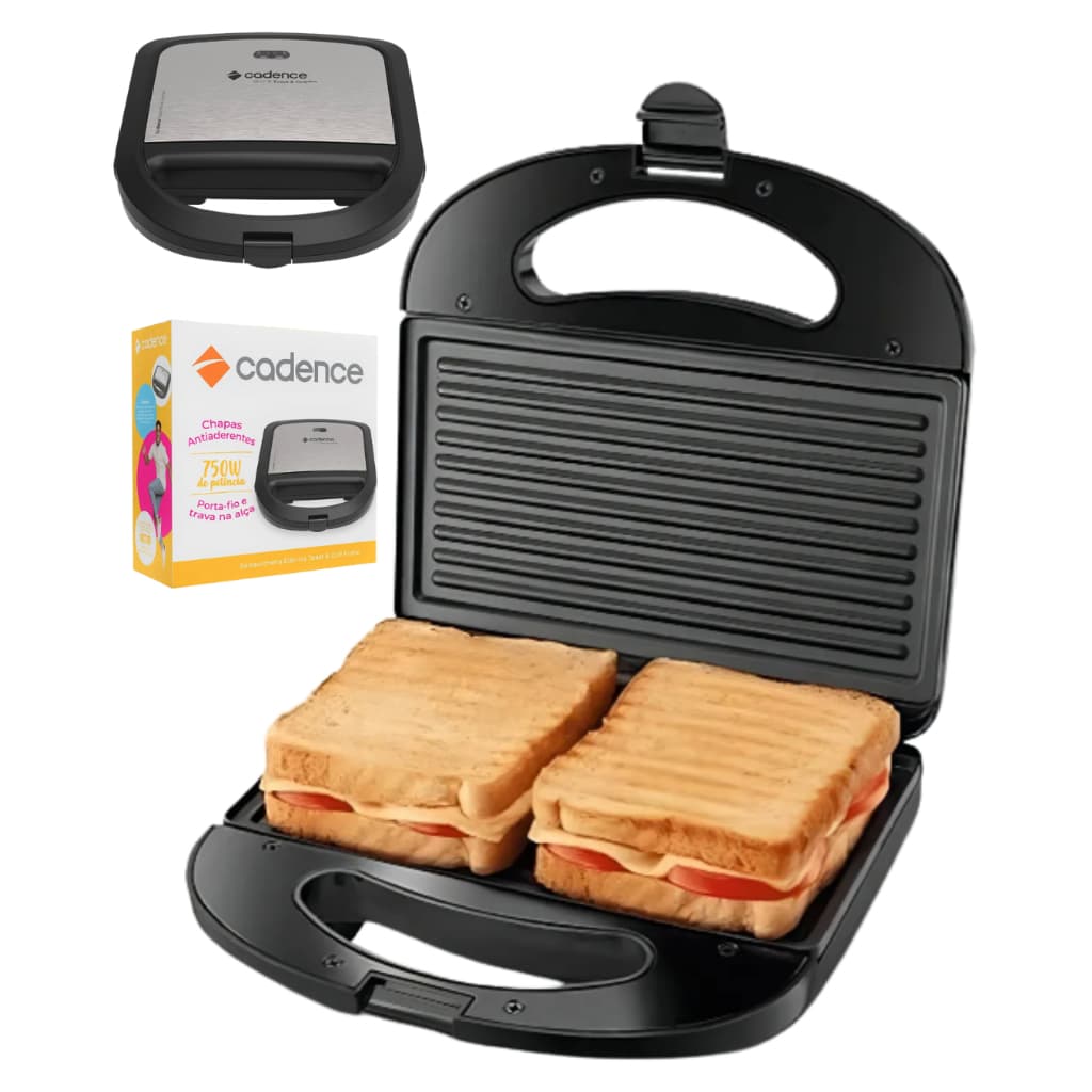 Grill Sanduicheira Elétrica Cadence Toast & Grill Prime Chapa Antiaderente SAN615