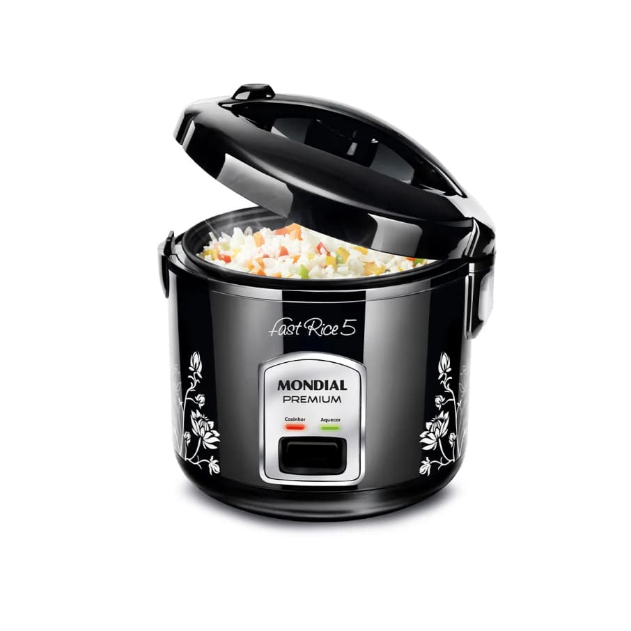 Panela de Arroz Elétrica Mondial 5 Xícaras NPE-08-5X 220V Antiaderente com Cozimento a Vapor Preta