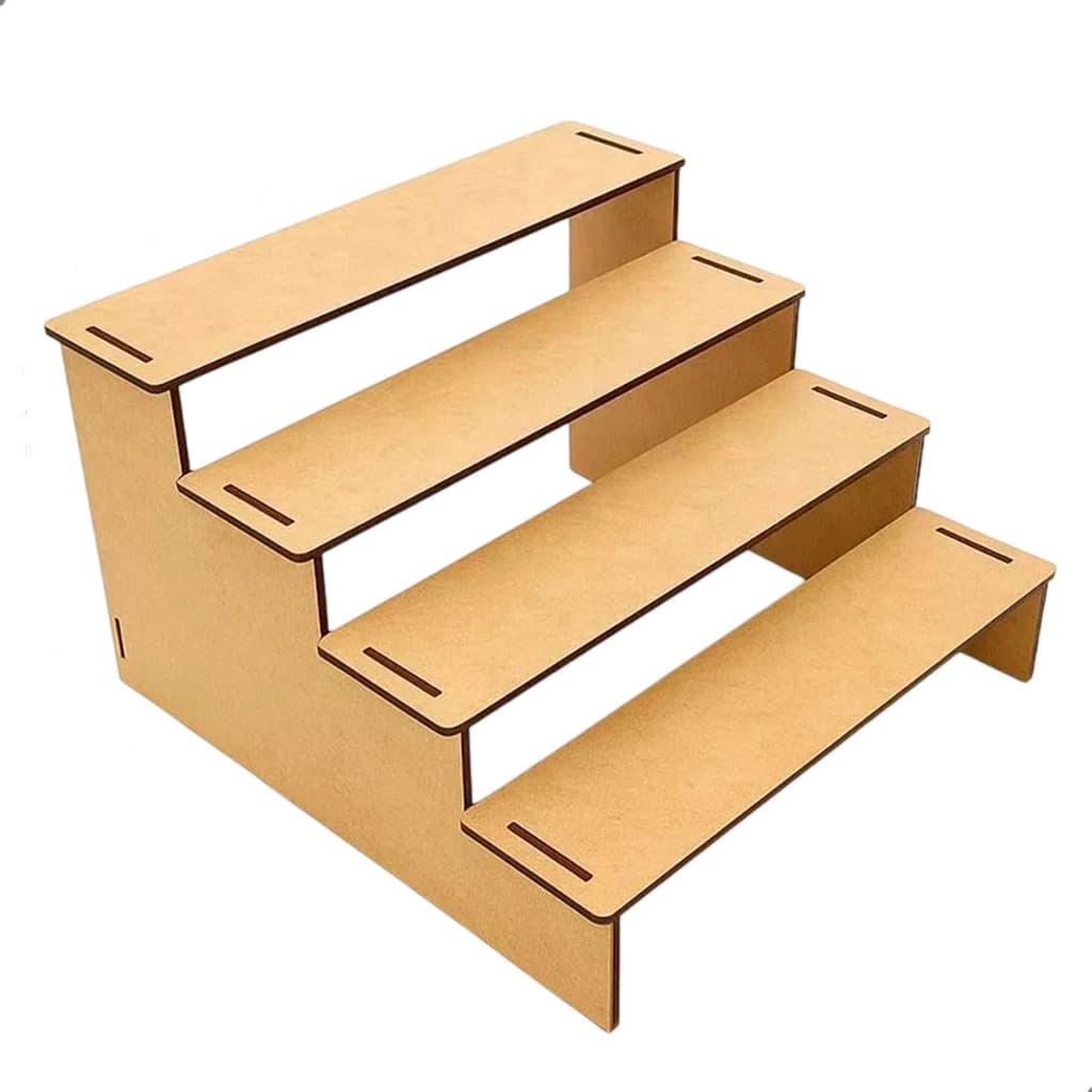 Expositor Escada em MDF 3mm com 4 Níveis para Artesanato Doces Brinquedos ou Festas – Fácil de Montar e Leve