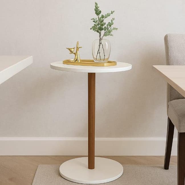 Mesa lateral Azuma Decor na cor Off White Redonda com base redonda