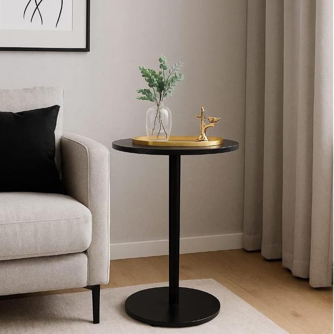 Mesa MONOPE PRETA lateral Azuma Decor  Redonda com base redonda