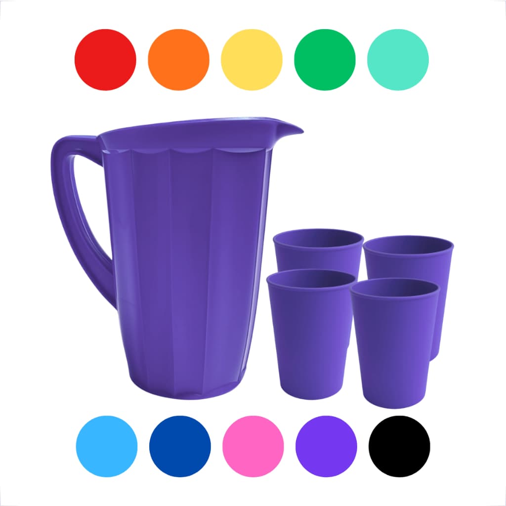 Kit 1 Jarras + 4 Copos Plásticos 200ml Reutilizáveis Versátil P/ Festas Eventos Piquenique e Creches