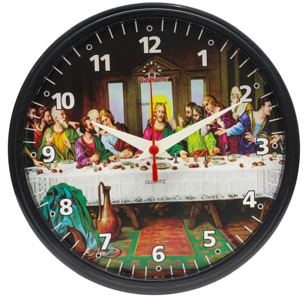 Relógio de Parede Redondo Ômega Preto Santa Ceia Plashome Sala Cozinha e Escritório e Decoraçaõ