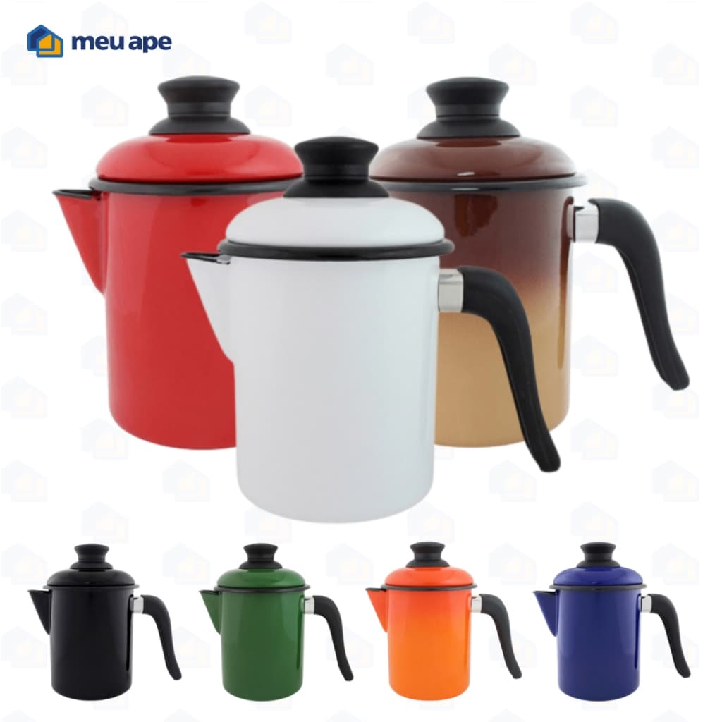 Bule Leiteira Esmaltada 900ML Original Ewel C/ Tampa e Bico Fogão Indução Elétrico Lenha