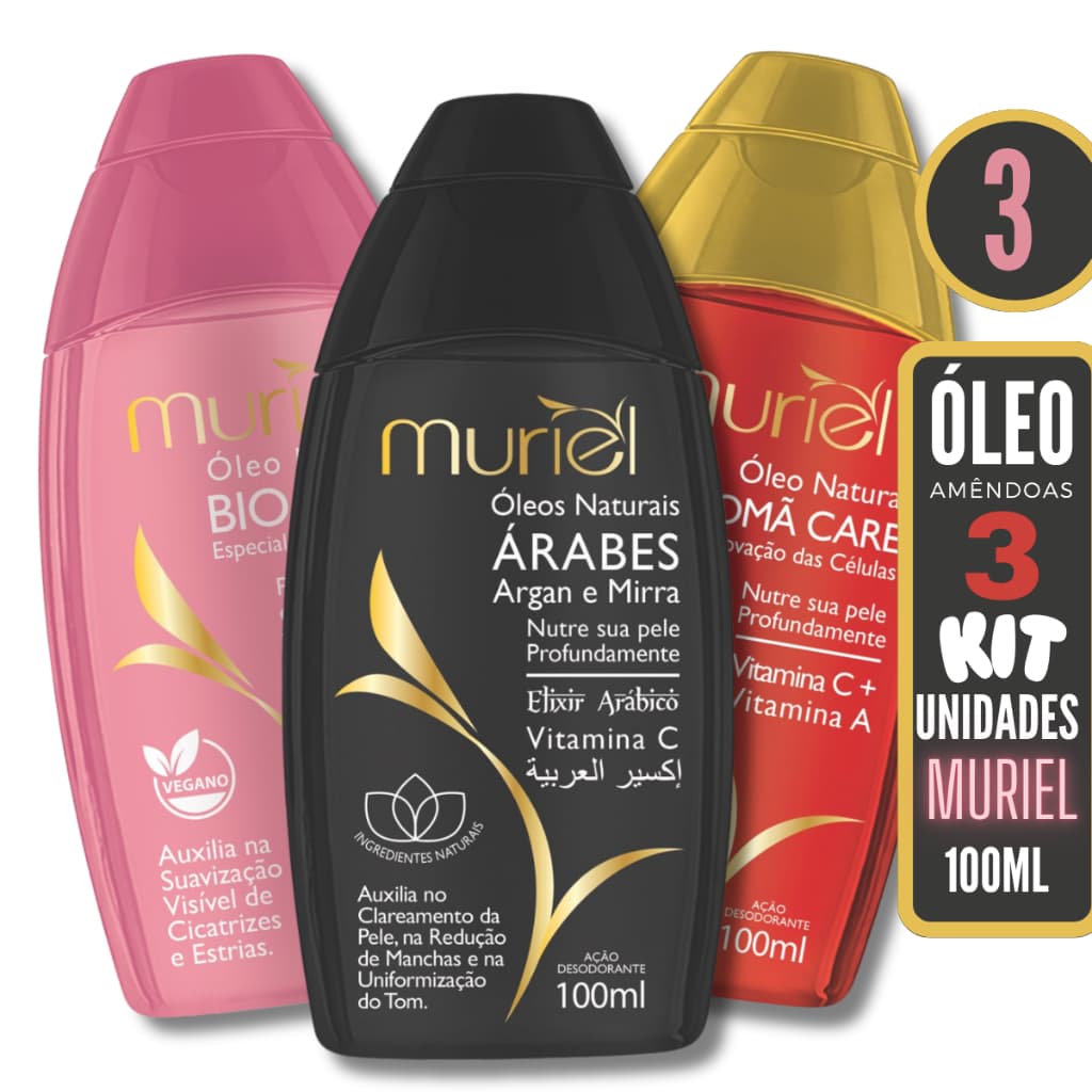 Kit 3 Óleo de Amêndoas Muriel 100ml ( Colágeno / Baunilha / Avelã)