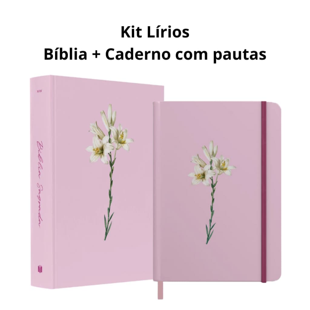 Kit Bíblia Sagrada Lírios Rosa NVI + Caderno Moleskine Lírios Rosa Com Pauta