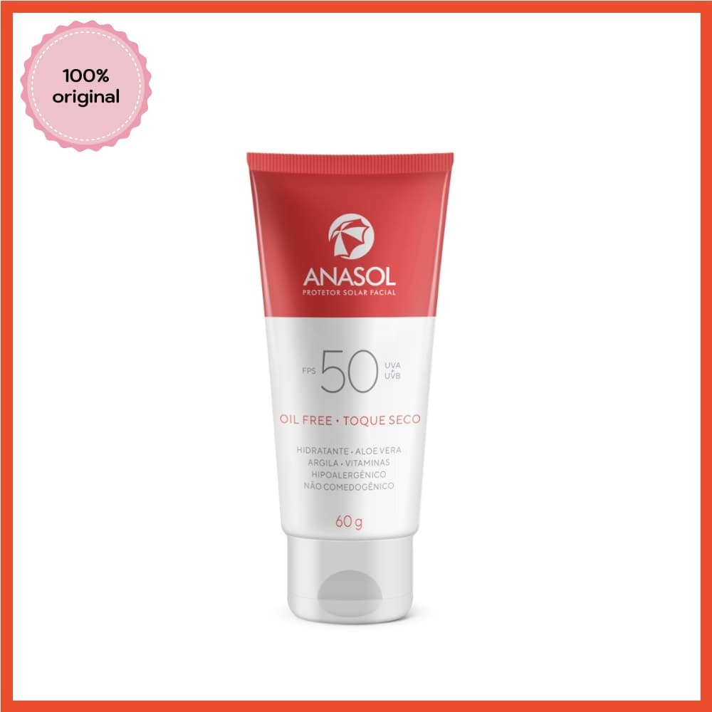 Anasol Protetor Solar Facial Toque Seco Oil Free FPS 50 60 g - Vegano