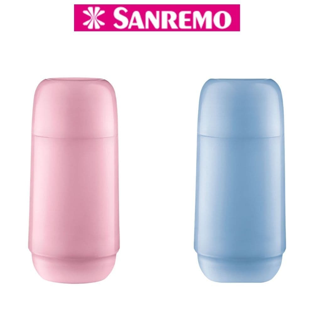 Garrafa Térmica Plástica 250 mL Sanremo Rosa ou Azul ou Branca 12h Gelado e 6h Quente