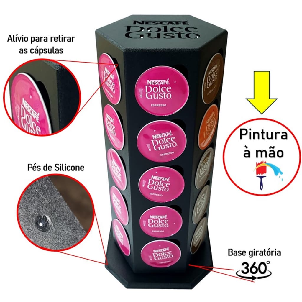 Torre Suporte DOLCE GUSTO Giratorio Organizador 30 Capsulas Porta Cápsulas Cantinho do Café MDF