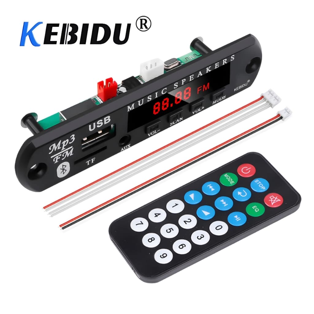 Placa Decodificadora Bluetooth 5.0 Sem Fio 9 a 12v USB TF AUX FM Módulo de Áudio C/ Controle MP3 WMA