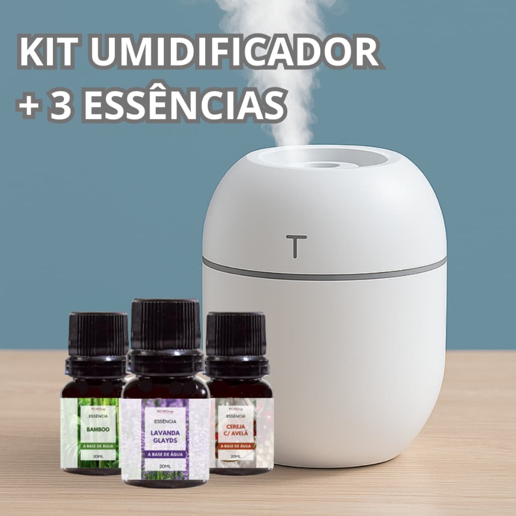 Kit Umidificador Atomizador De Ar Doméstico Portátil Umidificador De Escritório + 3 Essências