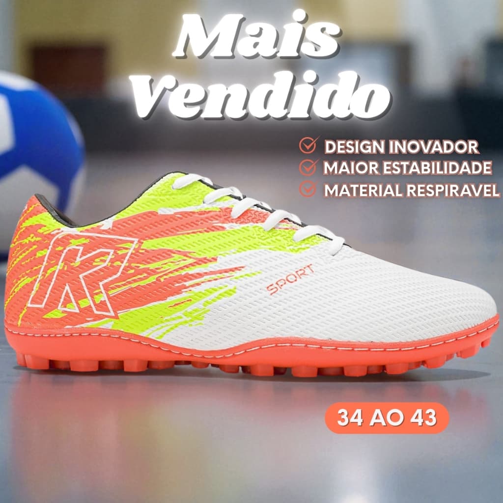 Chuteira Society Esportiva RK Com Solado Costurado Super Confortável Linha Premium Rk02