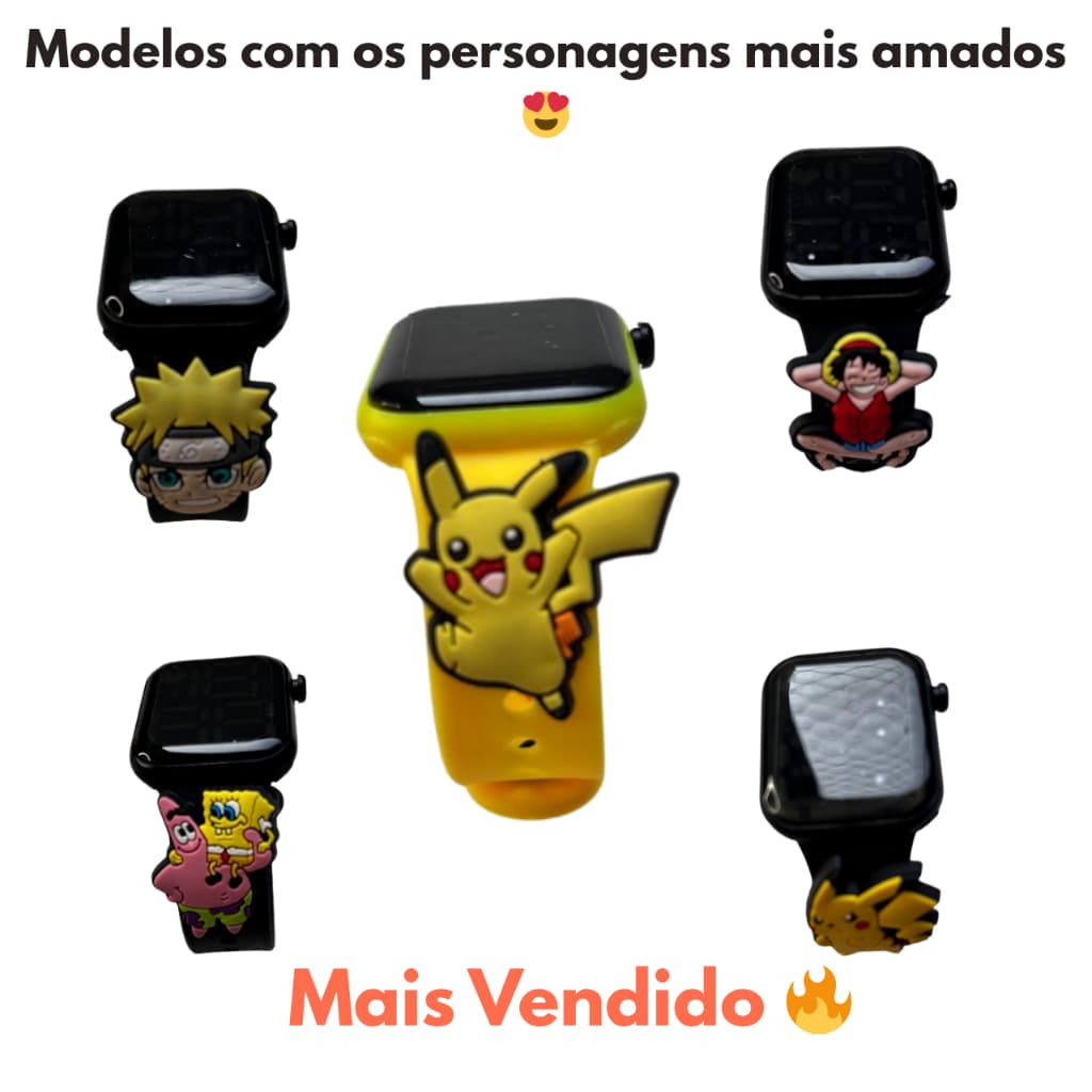 Relógio Digital Infantil Pokémon Pikachu Naruto Bob Esponja Menino Criança