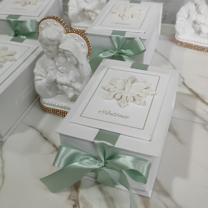 CONVITE PADRINHOS DE BATISMO PERSONALIZADO COM SAGRADA FAMÍLIA DE 14 CM