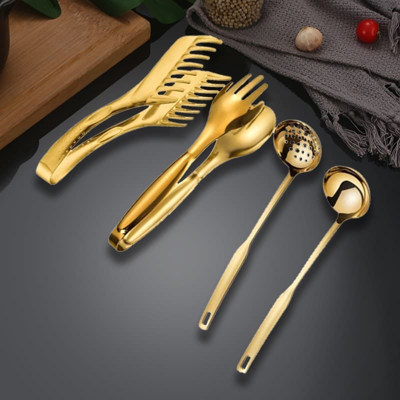 Talheres Kit 4 De Aço Inox Servindo Utensílios Dourado Conjunto Colher de Sopa Na Cozinha Talheres De Bom Gosto