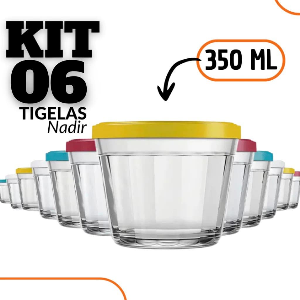 Kit 6 Tigelas Vidro 350ml – Micro-ondas e Freezer | Uso Diário Nadir
