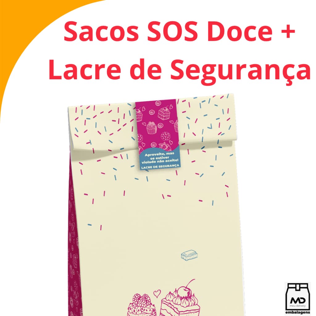 KIT SACO KRAFT SOS + LACRE DE SEGURANÇA TAMANHOS  PP, P E G TEMA DOCE DOCERIA DOCINHOS COOKIES C/ 50 UNIDADES