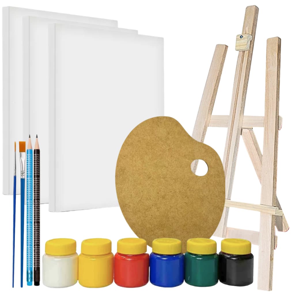 Kit para Crianças Pintura em Tela com Tinta Guache + Cavalete e Pinceis