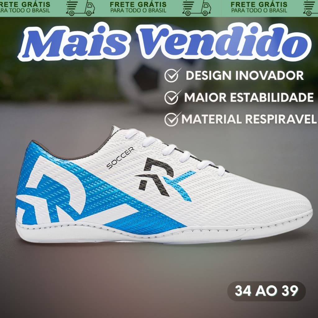 Chuteira Masculina Futsal com Solado Costurado e Conforto Máximo – Lançamento Exclusivo -RK03