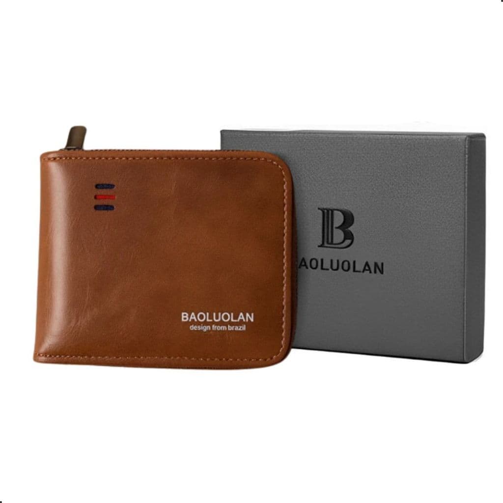 Carteira Masculina Moderna Com Zíper Multifuncional Com Porta Moedas Cartão e Bolso Interno de Zíper